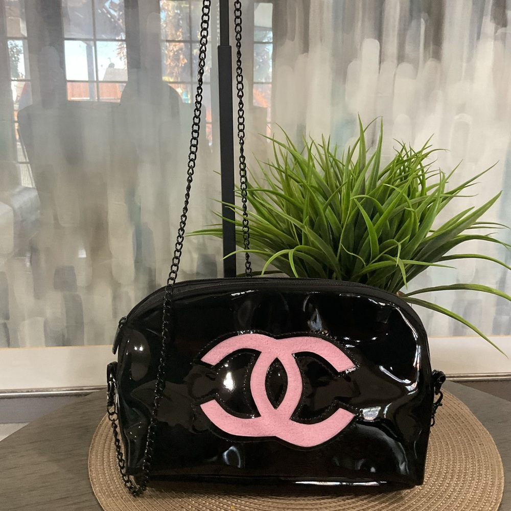 Precision Black and Light Pink Patent Shoulder Bag